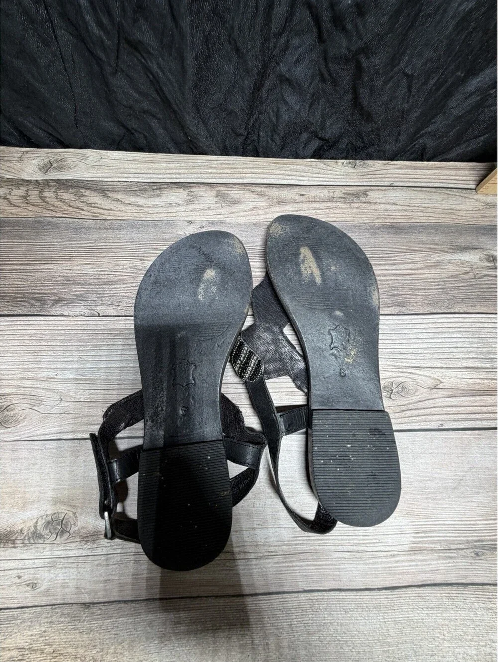 Charles David Sandals Sz 8 Black Leather Beaded Rhinestones